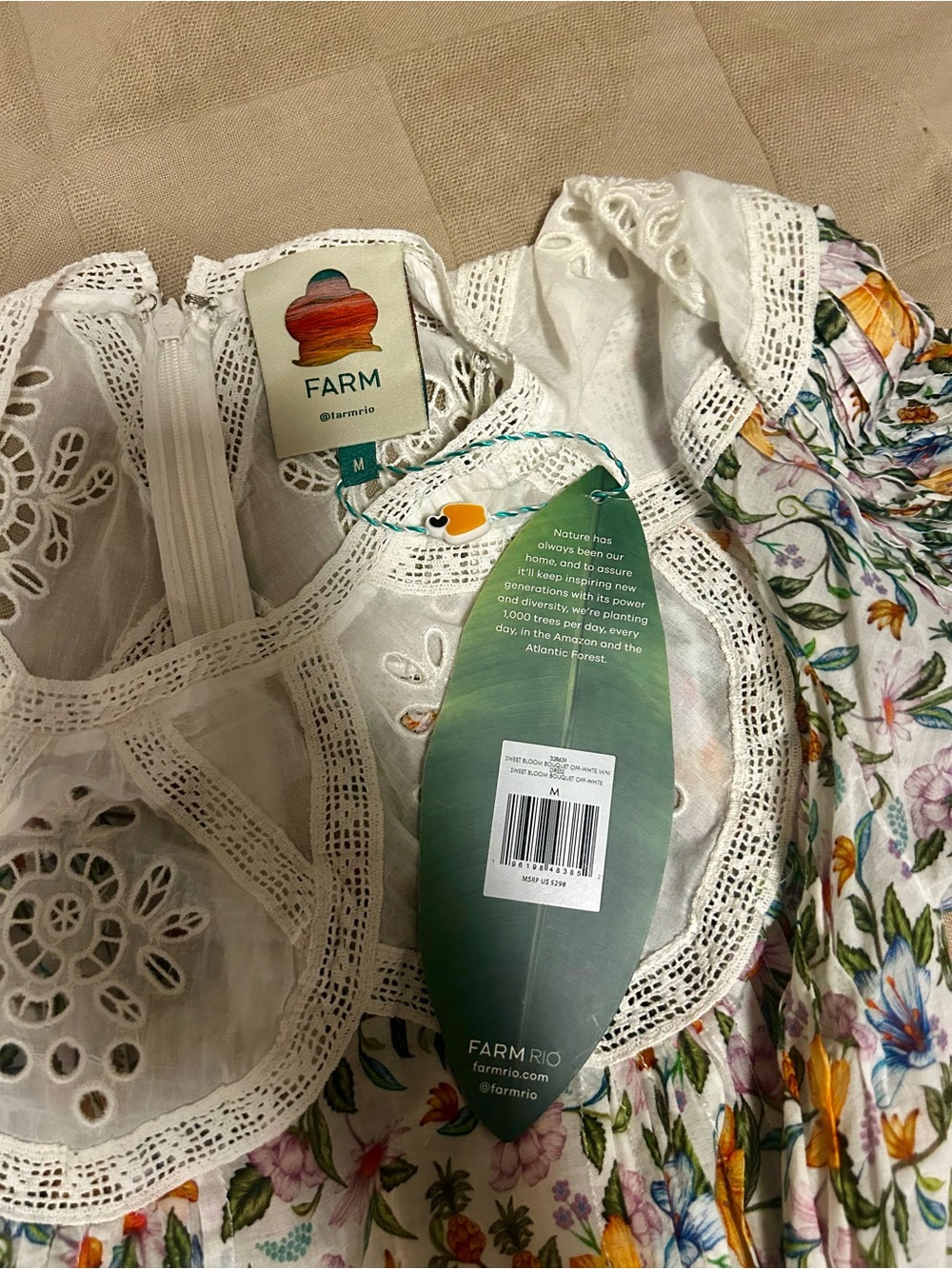 FarmRio Off-White Sweet Bloom Bouquet Mini Dress - Picture 5 of 5